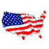 Outline of the United States filled with the American flag's stars and stripes pattern.