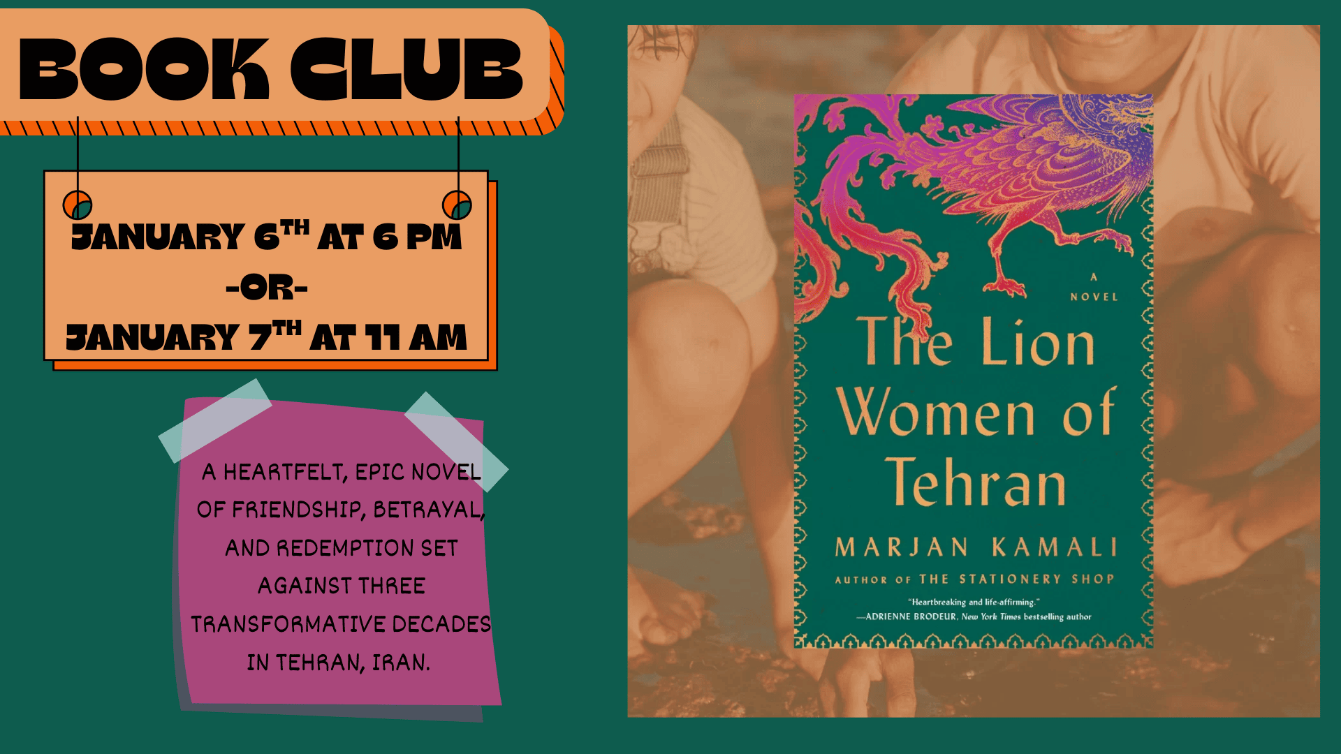 jan 6/7 adult book club/ Please click the slide for more information.