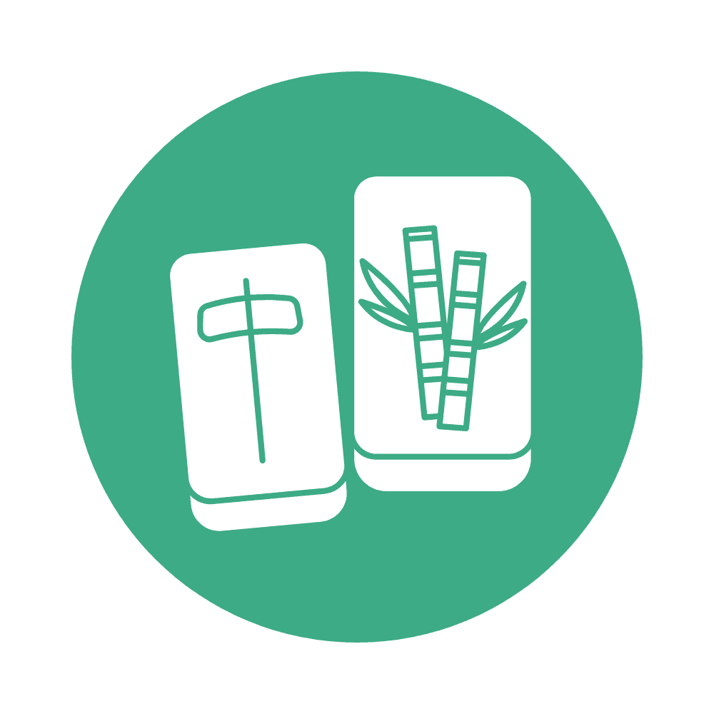 two white mahjong tiles on a green circular background